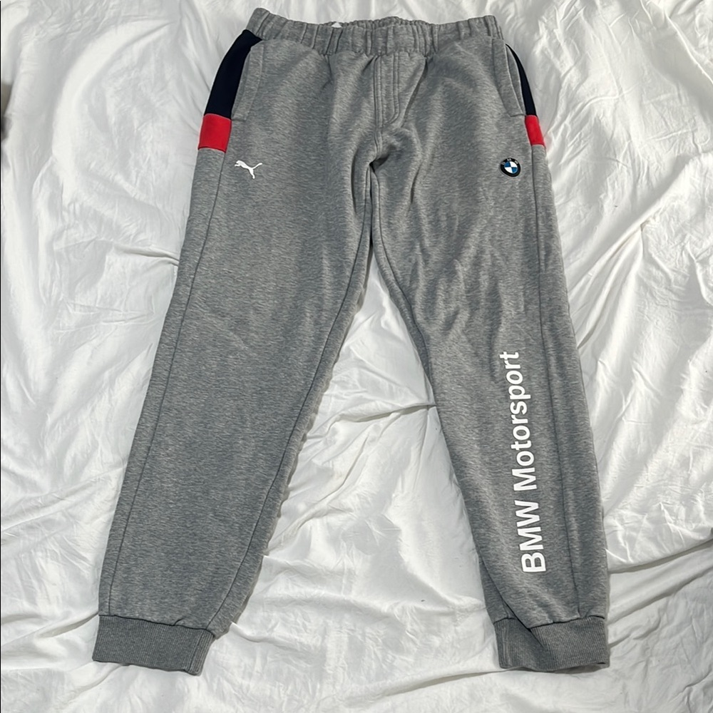 Puma Gray Sweatpants with Tapered Leg and Elastic Cuffs